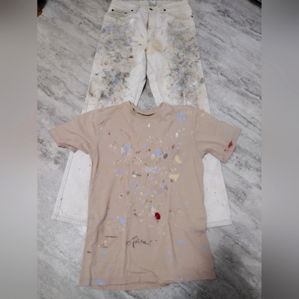 Vintage painting jeans and shirt heavily used.
